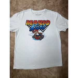 MarioKart White Graphic Short Sleeve Cotton TShirt Mens Medium Super Mario Bros.